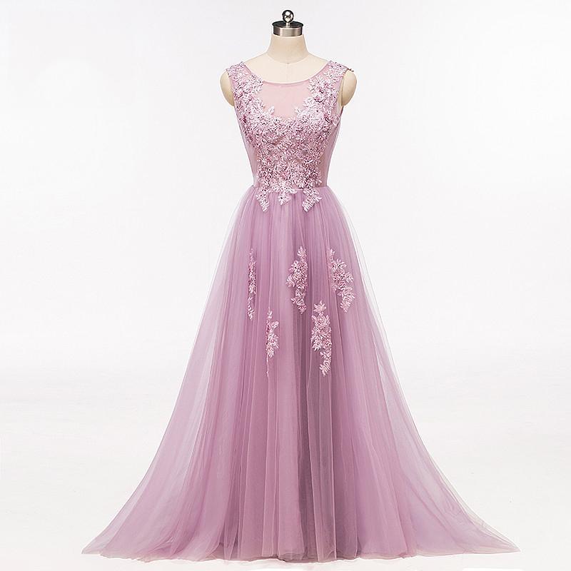Purple Scoop Neckline Tulle Skirt Long Evening Prom Dresses, Popular Cheap Long Party Prom Dresses, 17225
