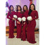 Red Long Sleeves Mermaid Jewel Cheap Long Bridesmaid Dresses Gown Online,WG921