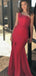 Red Mermaid One Shoulder Side Slit Cheap Long Bridesmaid Dresses,WG1393