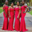 Red Mermaid Spaghetti Straps Off Shoulder Long Bridesmaid Dresses Gown Online,WG944