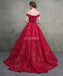 Red Off Shoulder Lace Ball Gown Long Evening Prom Dresses, Evening Party Prom Dresses, 12216