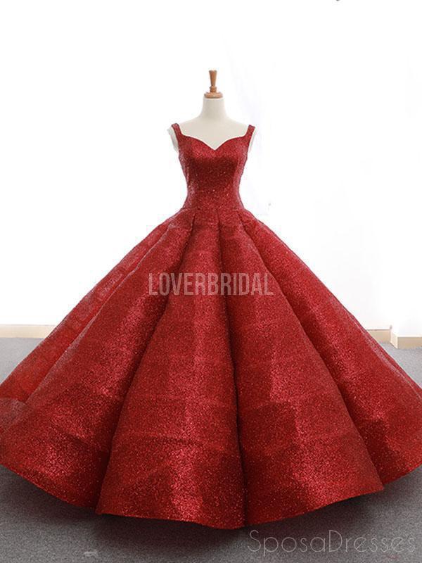 Red V Neck Sparkly Ball Gown Evening Prom Dresses, Evening Party Prom Dresses, 12264