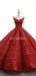 Red V Neck Sparkly Ball Gown Evening Prom Dresses, Evening Party Prom Dresses, 12264