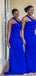 Royal Blue Mermaid High Slit Spaghetti Straps Long Bridesmaid Dresses Gown Online,WG960