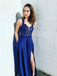 Royal Blue Sexy Backless Lace Cheap Long Evening Prom Dresses, Cheap Sweet 16 Dresses, 18329