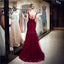 Scoop Dark Red Beaded Mermaid Evening Prom Dresses, Evening Party Prom Dresses, 12062