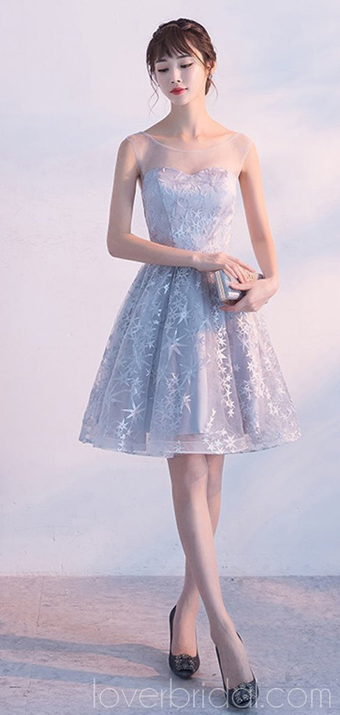 Scoop Grey Lace Cheap Homecoming Dresses Online, Cheap Short Prom Dresses, CM791