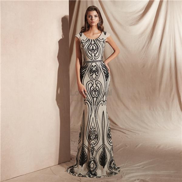 Scoop Grey Sparkly Sequin Mermaid Evening Prom Dresses, Evening Party Prom Dresses, 12063
