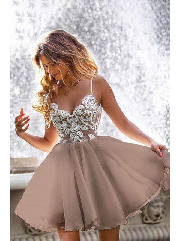 See Through Spaghetti Straps Short Homecoming Dresses Online, Cheap Short Prom Dresses, CM867