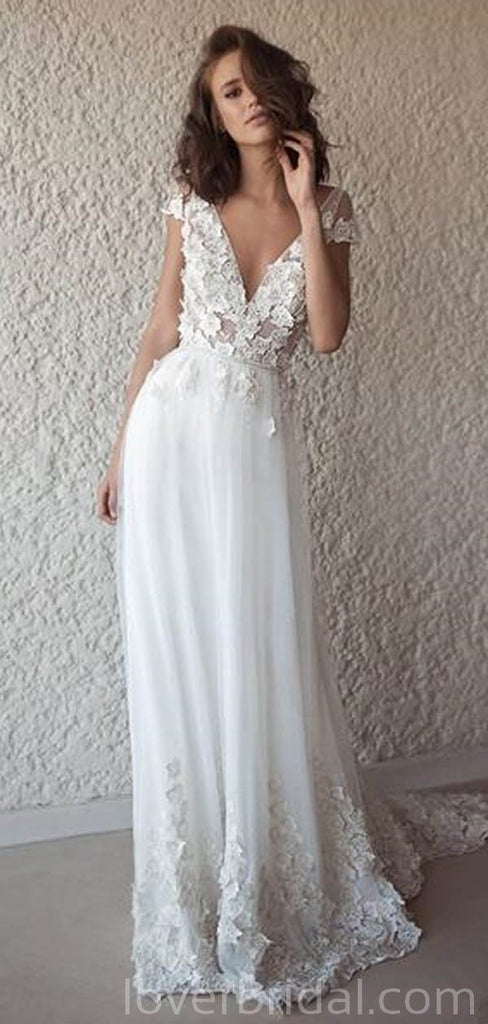 Sexy Backless Cap Sleeves Long Wedding Dresses Online, Cheap Bridal Dresses, WD540