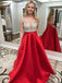 Sexy Backless Deep Neckline Red Skirt Delicate Beading A-line Long Evening Prom Dresses, 17356