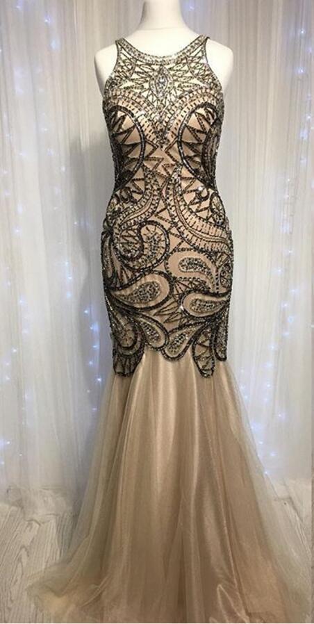 Sexy Backless Delicate Beading Mermaid Long Evening Prom Dresses, Popular Cheap Long Party Prom Dresses, 17294
