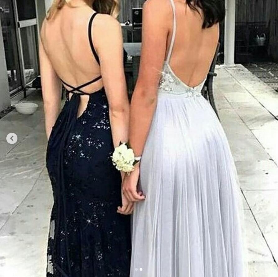 Sexy Backless Gray Sequin Tulle Long Evening Prom Dresses, Popular Cheap Long Party Prom Dresses, 17290