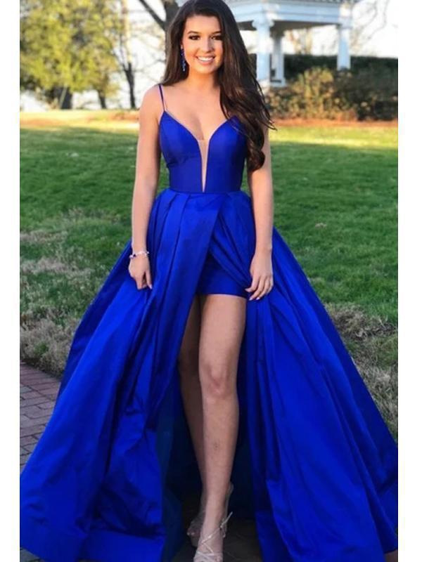 Sexy Backless Royal Blue A-line Long Evening Prom Dresses, Evening Party Prom Dresses, 12297
