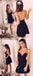 Sexy Backless Spaghetti Straps Black Short Homecoming Dresses Under 100, CM383