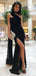 Sexy Black Mermaid High Slit Maxi Long Prom Dresses,Evening Dresses,12928