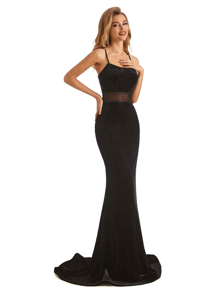 Sexy Black Mermaid Spaghetti Straps Cheap Long Prom Dresses,12754