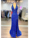 Sexy Blue Mermaid Halter Deep V-neck Long Prom Dresses Online,12868