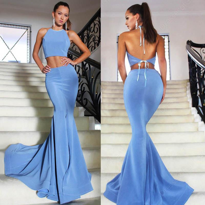 Sexy Blue Two Pieces Mermaid Evening Prom Dresses, Popular Party Prom Dresses, Custom Long Prom Dresses, Cheap Formal Prom Dresses, 17205