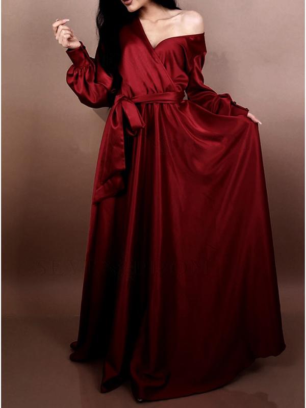 Sexy Burgundy A-line Off Shoulder Long Sleeves Prom Dresses Online,12396