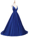 Sexy Cross Back Deep V Neckline A line Blue Long Evening Prom Dresses, Popular Cheap Long Party Prom Dresses, 17232