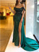Sexy Green Mermaid Off Shoulder High Slit Cheap Long Prom Dresses,12812