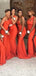 Sexy Long Mermaid Orange One Shoulder Bridesmaid Dresses Gown Online,WG914