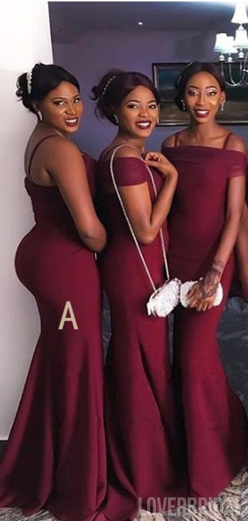 Sexy Mermaid Burgundy Off the Shoulder Cheap Bridesmaid Dresses Gown Online, WG876