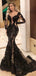 Sexy Mermaid Long Sleeves Black V-neck Long Party Prom Dresses, Cheap Dance Dresses,12353