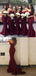 Sexy Mermaid Sweet Heart Dark Red Lace Cheap Long Wedding Party Bridesmaid Dresses, BD100