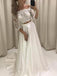 Sexy Off Shoulder Long Sleeve Two Pieces White Long Evening Prom Dresses, 17467