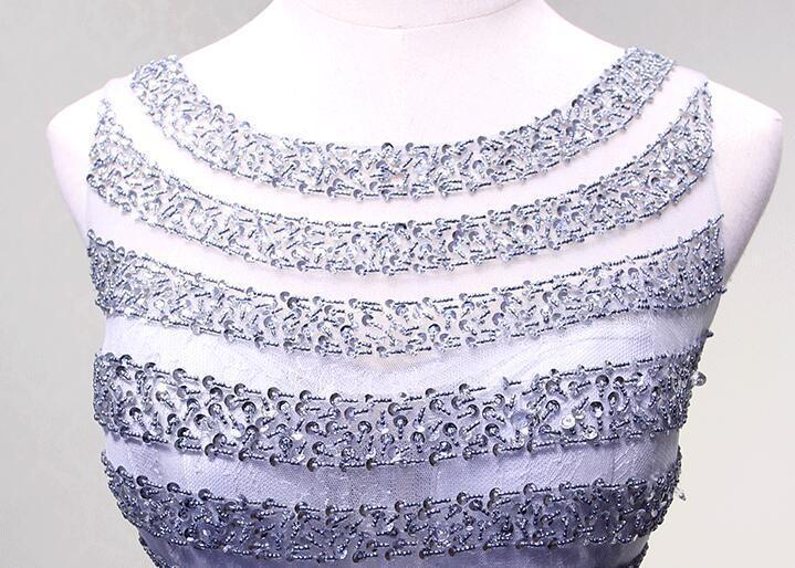 Sexy Open Back Lilac Lace Beaded Evening Prom Dresses, Popular Lace Party Prom Dresses, Custom Long Prom Dresses, Cheap Formal Prom Dresses, 17180