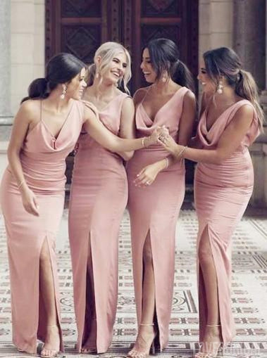 Sexy Pink Mermaid Side Slit Long Bridesmaid Dresses Online, WG301