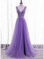 Sexy Purple A-line Straps V-neck Maxi Long Prom Dresses,Evening Dresses,12946