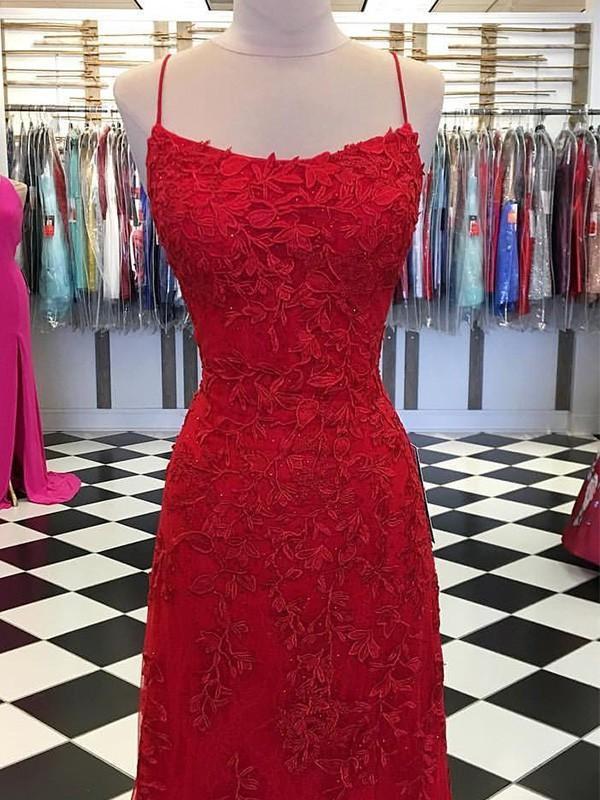 Sexy Red Lace Mermaid Long Evening Prom Dresses, Evening Party Prom Dresses, 12318