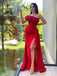 Sexy Red Mermaid One Shoulder High Slit Long Prom Dresses,Evening Dreses,12903