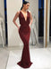 Sexy Red Mermaid V-neck Maxi Long Prom Dresses,Evening Dresses,12938