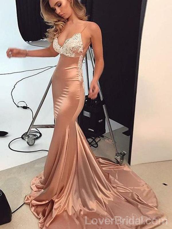 Sexy Rose Gold Mermaid Long Evening Prom Dresses, Cheap Custom Party Prom Dresses, 18573