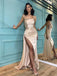 Sexy Sheath Champagne High Slit Maxi Long Prom Dresses,Evening Dresses,13026