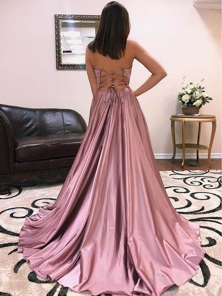 Sexy Side Slit Dustny Pink Long Evening Prom Dresses, Cheap Custom Party Prom Dresses, 18607