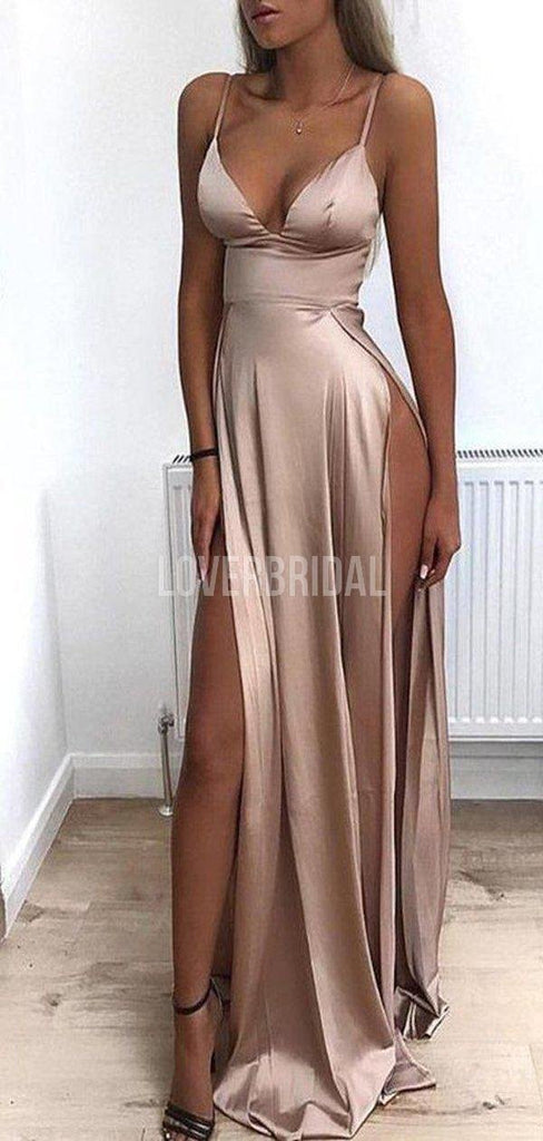 Sexy Side Slit Spaghetti Straps Long Evening Prom Dresses, Evening Party Prom Dresses, 12223