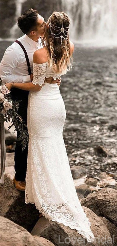 Sexy Two Pieces Mermaid Lace Wedding Dresses, Cheap Wedding Gown, WD692