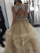 Sexy Two Pieces Open Back Heavily Beaded Tulle Long Evening Prom Dresses, Popular Cheap Long 2022 Party Prom Dresses, 17266