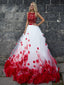 Sexy Two Pieces Red Lace White Skirt A line Long Custom Evening Prom Dresses, 17411