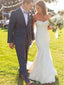 Short Sleeve See Through Hand-Made Flower Dusty Blue Long Wedding Bridal Dresses, WD282