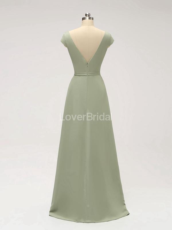 Short Sleeves Floor Length Chiffon Sofa Green Cheap Bridesmaid Dresses Online, WG587