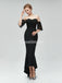 Short Sleeves Lace Mermaid High Low Black Cheap Bridesmaid Dresses Online, WG581