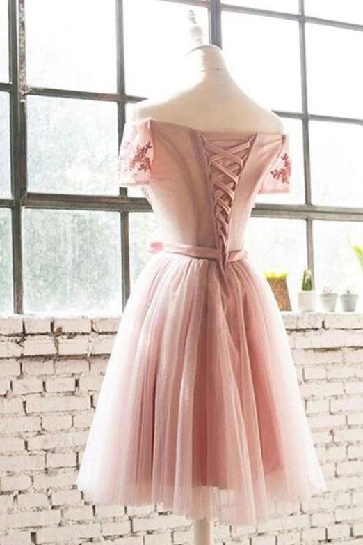 Short Sleeves Off Shoulder Blush Pink Cheap Homecoming Dresses Online, Cheap Short Prom Dresses, CM740