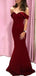 Simple Burgundy Mermaid Off Shoulder V-neck Cheap Long Prom Dresses Online,12398