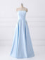 Simple Cheap Strapless Sky Blue Beaded Long Evening Prom & Bridesmaid Dresses, 17348